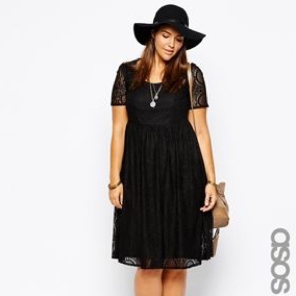 Asos Curve Exclusive Black Lace Midi Dress-16